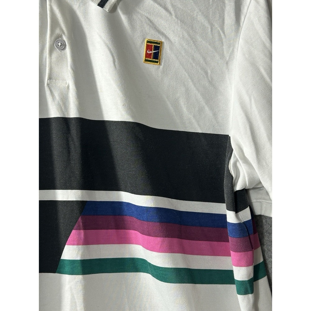 NikeCourt Dri-FIT Men's Polo Shirt Large Retro 90s Multicolor Stripe Tennis - Picture 2 of 7